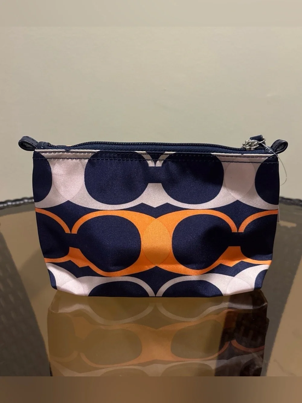 Coach Navy, Orange & Cream Signature Cosmetic Pouch